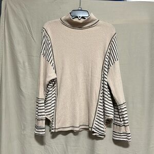 Miss Me Pieced Mock Neck Top - Women's‎ Blouse in Oatmeal / Supercute and comfy